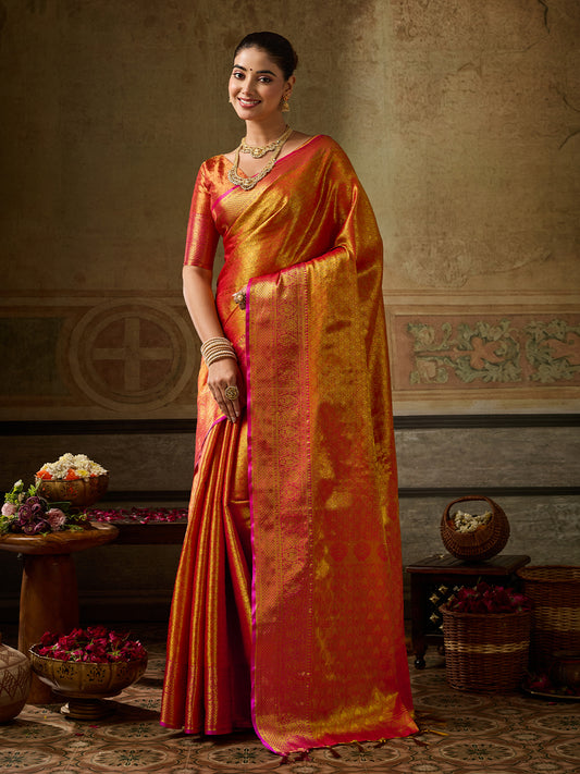Orange Kanchivaram Silk Banarasi Saree | EZB SI04 SUKPS1002