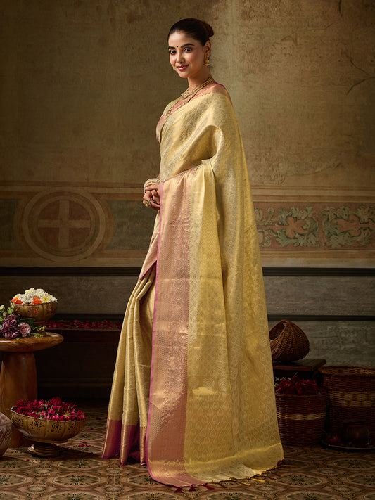 Golden Kanchivaram Silk Banarasi Saree | EZB SI04 SUKPS1003
