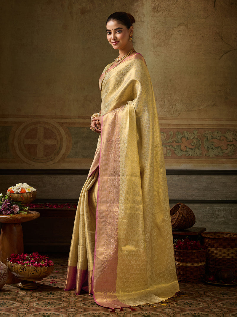 Golden Kanchivaram Silk Banarasi Saree | EZB SI04 SUKPS1003