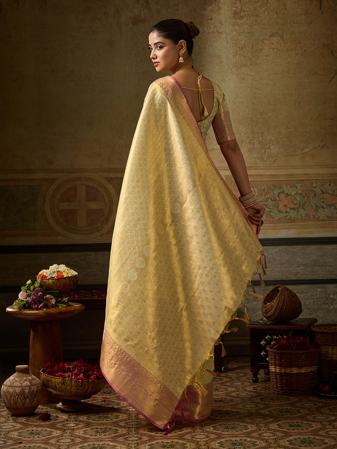 Golden Kanchivaram Silk Banarasi Saree | EZB SI04 SUKPS1003