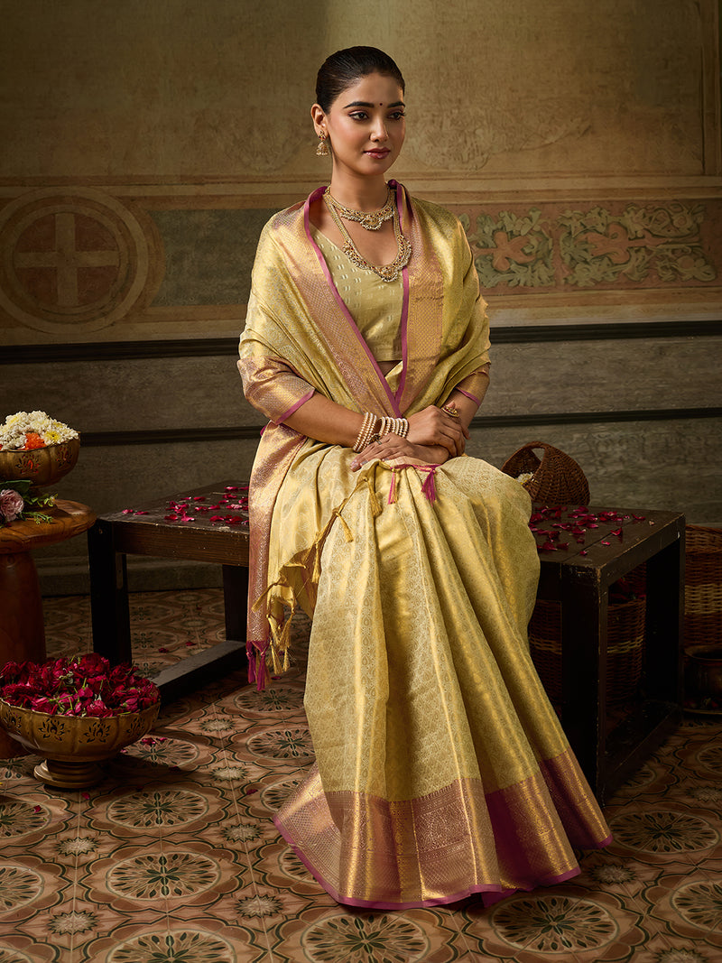 Golden Kanchivaram Silk Banarasi Saree | EZB SI04 SUKPS1003