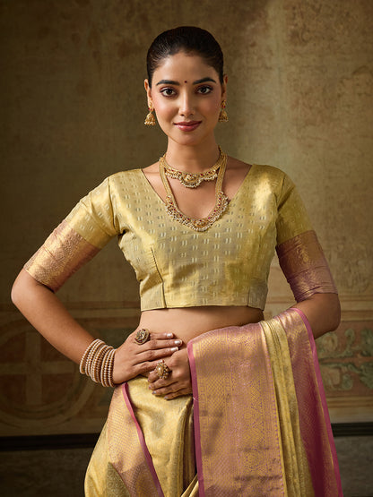 Golden Kanchivaram Silk Banarasi Saree | EZB SI04 SUKPS1003