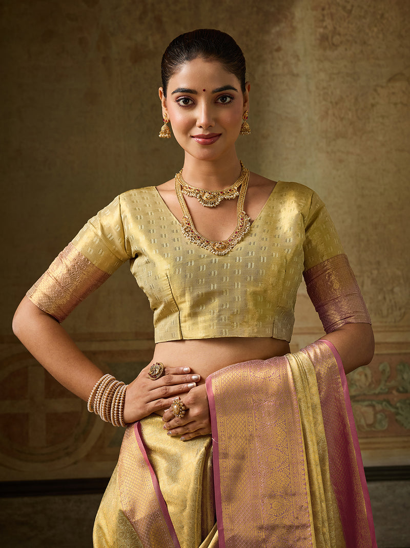 Golden Kanchivaram Silk Banarasi Saree | EZB SI04 SUKPS1003