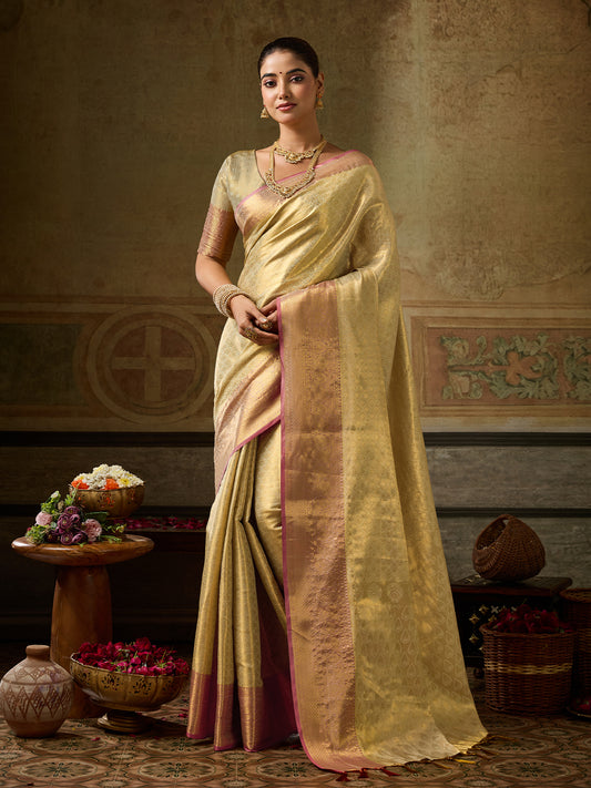 Golden Kanchivaram Silk Banarasi Saree | EZB SI04 SUKPS1003