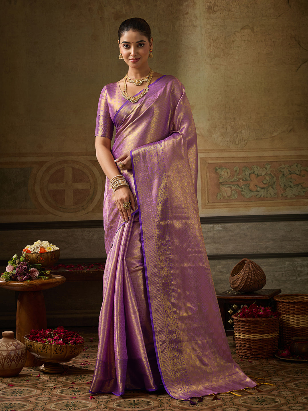 Lavender Kanchivaram Silk Banarasi Saree | EZB SI04 SUKPS1004