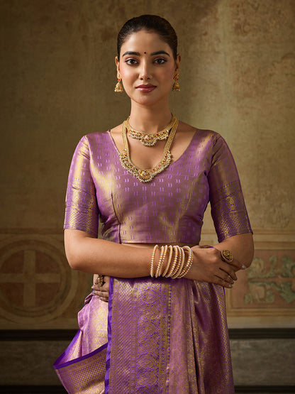 Lavender Kanchivaram Silk Banarasi Saree | EZB SI04 SUKPS1004