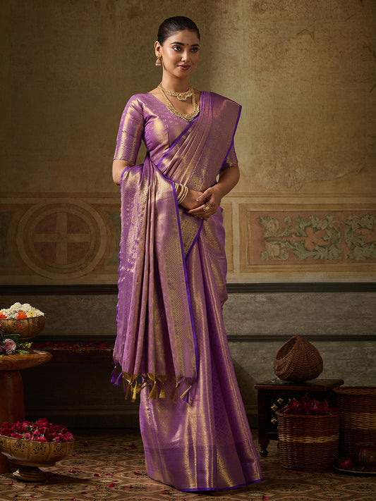 Lavender Kanchivaram Silk Banarasi Saree | EZB SI04 SUKPS1004