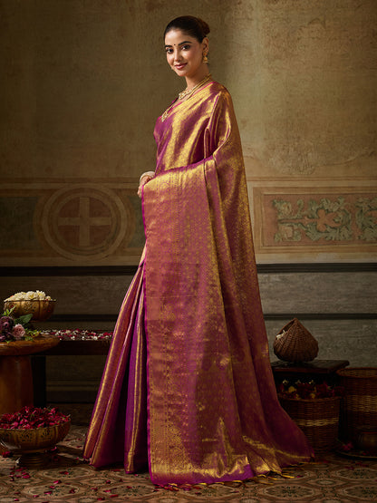 Wine Kanchivaram Silk Banarasi Saree | EZB SI04 SUKPS1006