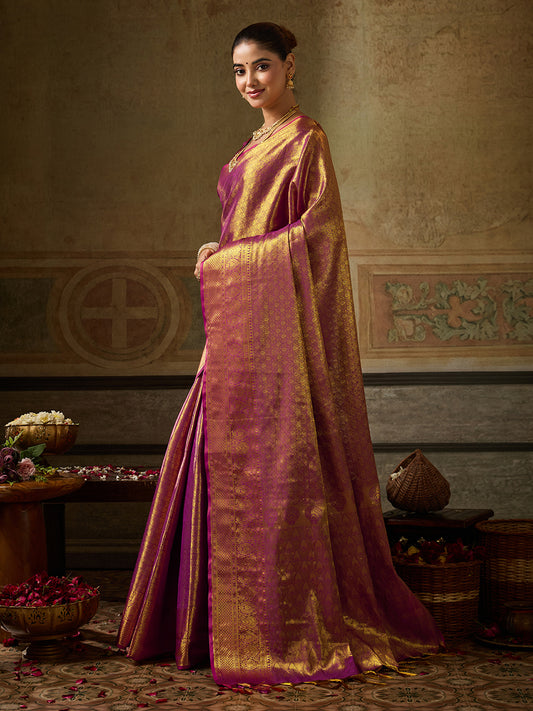 Wine Kanchivaram Silk Banarasi Saree | EZB SI04 SUKPS1006