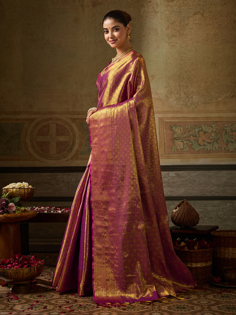 Wine Kanchivaram Silk Banarasi Saree | EZB SI04 SUKPS1006