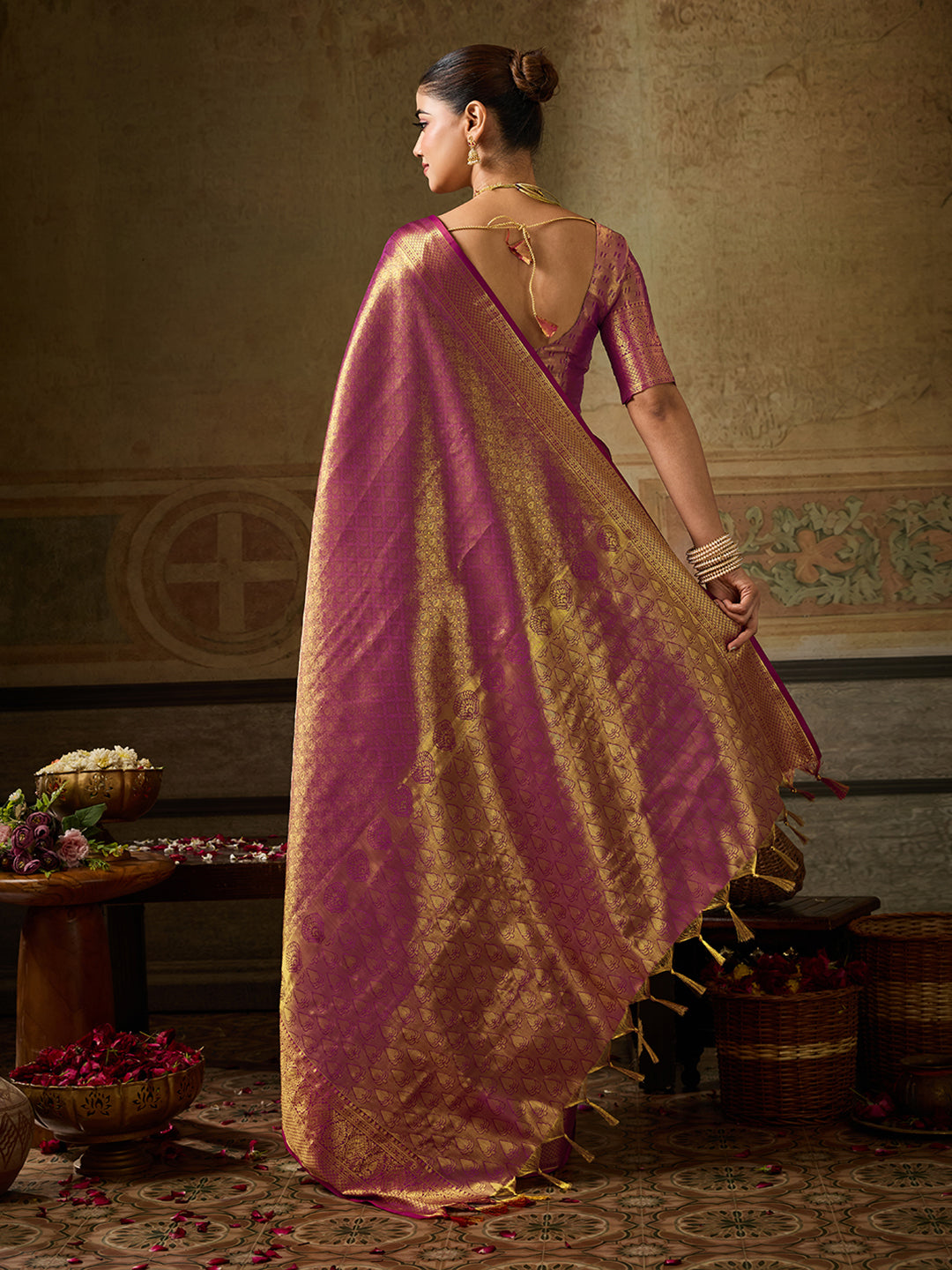 Wine Kanchivaram Silk Banarasi Saree | EZB SI04 SUKPS1006