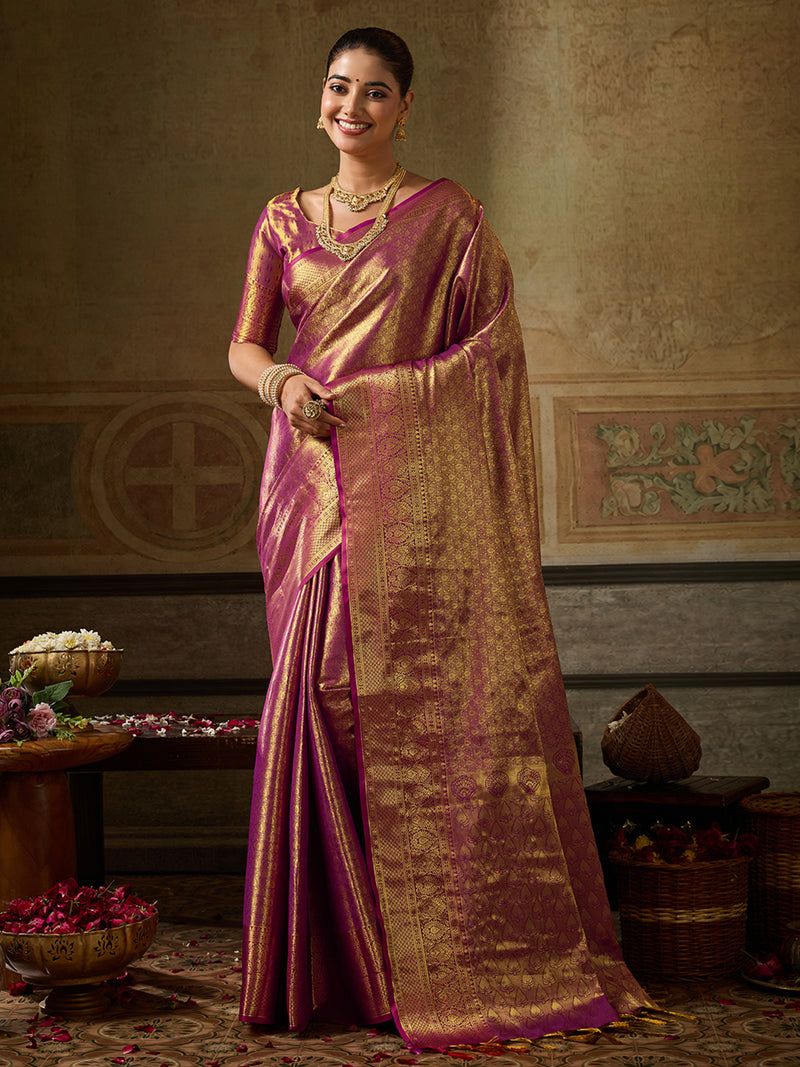Wine Kanchivaram Silk Banarasi Saree | EZB SI04 SUKPS1006
