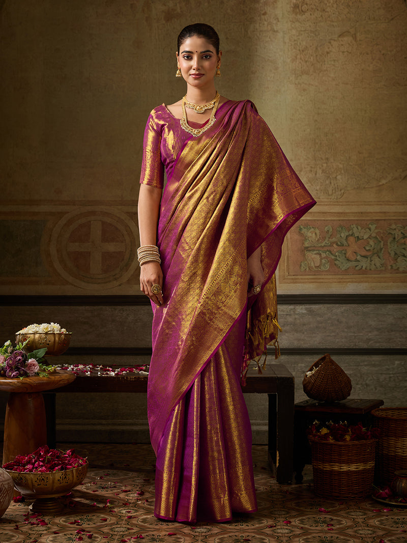 Wine Kanchivaram Silk Banarasi Saree | EZB SI04 SUKPS1006