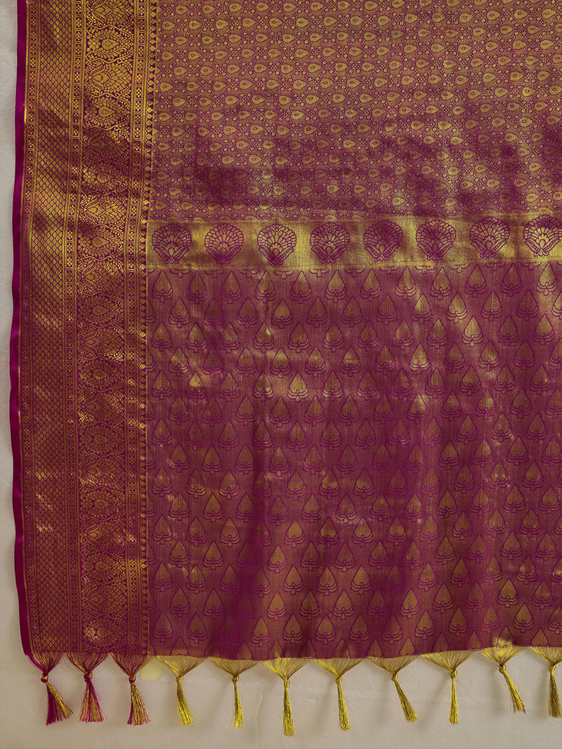 Wine Kanchivaram Silk Banarasi Saree | EZB SI04 SUKPS1006