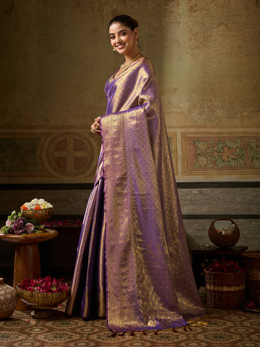 Purple Kanchivaram Silk Banarasi Saree | EZB SI04 SUKPS1007