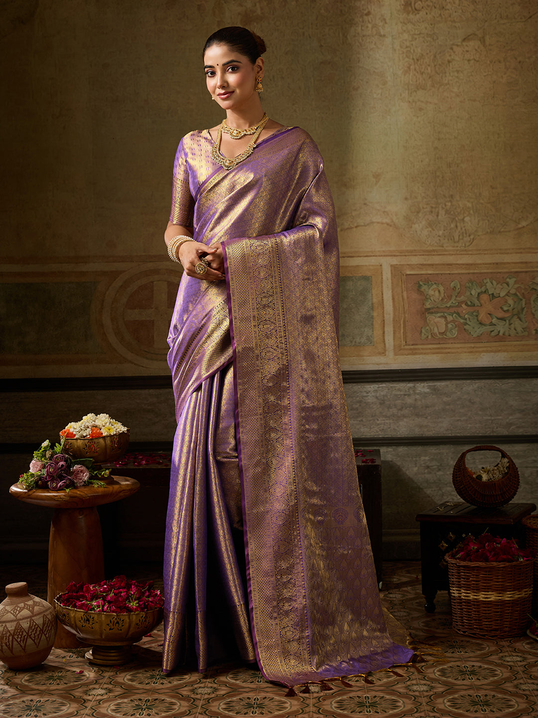 Purple Kanchivaram Silk Banarasi Saree | EZB SI04 SUKPS1007