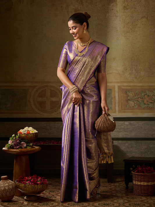 Purple Kanchivaram Silk Banarasi Saree | EZB SI04 SUKPS1007