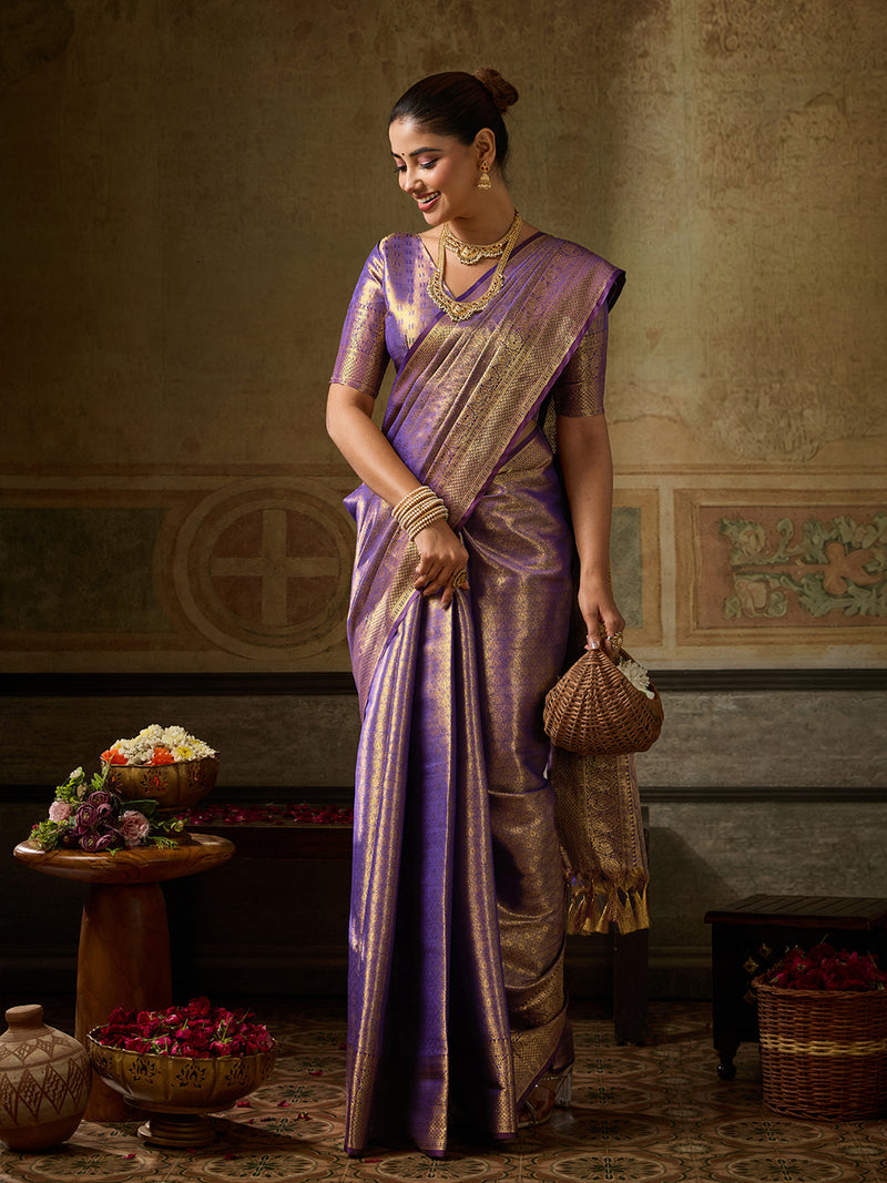 Purple Kanchivaram Silk Banarasi Saree | EZB SI04 SUKPS1007