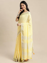 Yellow Linen Cotton Brocade Saree | EZB SI04 SUKRG1005