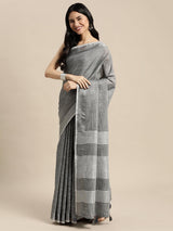 Grey Linen Cotton Brocade Saree | EZB SI04 SUKRG1013