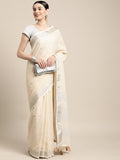 Cream Linen Cotton Brocade Saree | EZB SI04 SUKRG1015