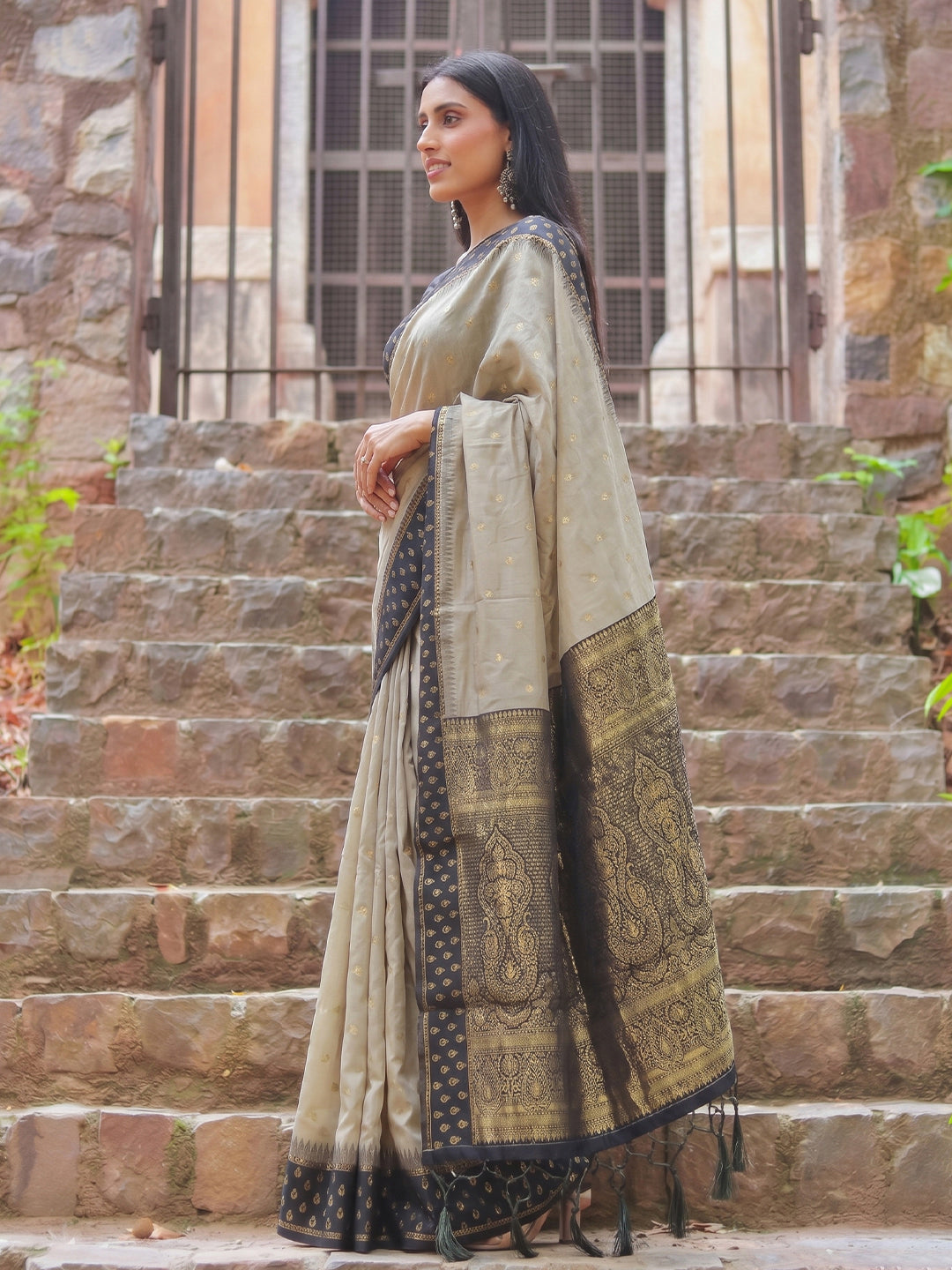 Brown & Black Cotton Banarasi Saree | EZB SI04 SUMAD2001