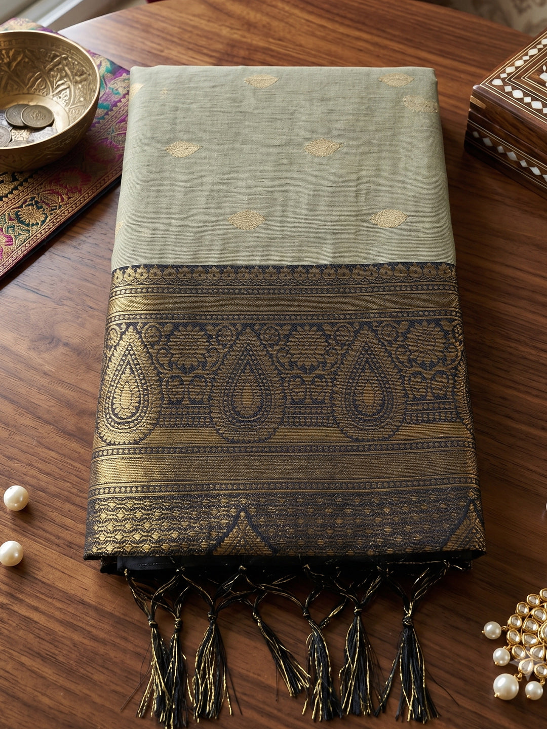 Brown & Black Cotton Banarasi Saree | EZB SI04 SUMAD2001