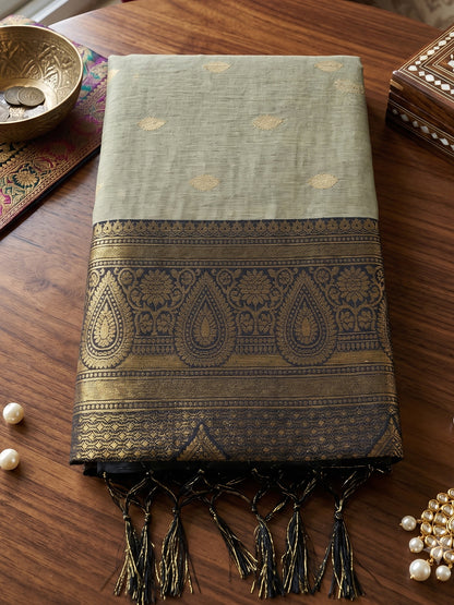 Brown & Black Cotton Banarasi Saree | EZB SI04 SUMAD2001