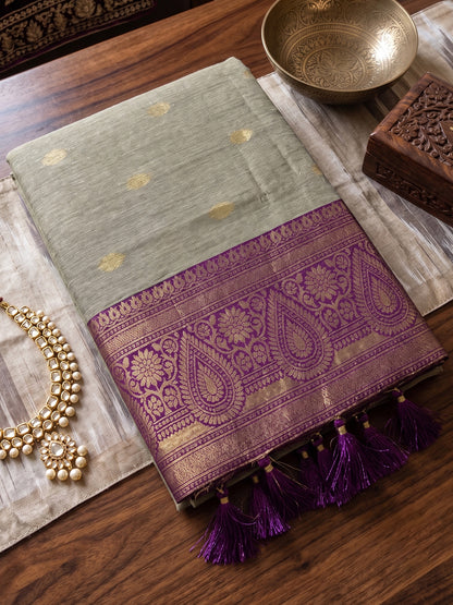 Brown & Purple Cotton Banarasi Saree | EZB SI04 SUMAD2003