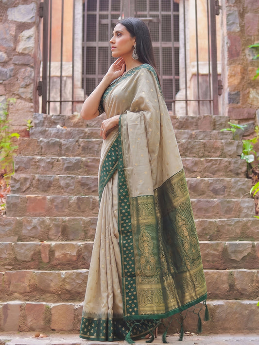 Brown & Green Cotton Banarasi Saree | EZB SI04 SUMAD2004