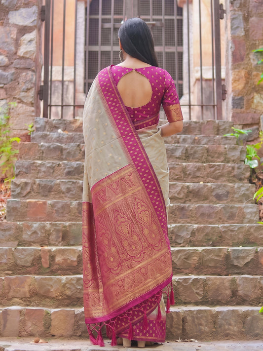 Brown & Pink Cotton Banarasi Saree | EZB SI04 SUMAD2005