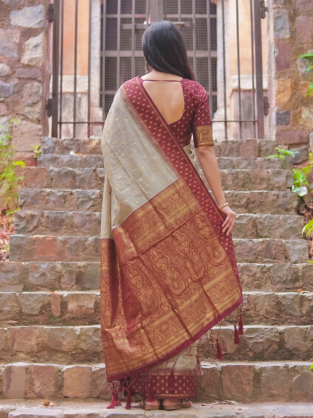 Brown & Red Cotton Banarasi Saree | EZB SI04 SUMAD2006