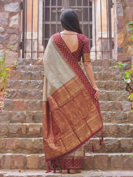 Brown & Red Cotton Banarasi Saree | EZB SI04 SUMAD2006