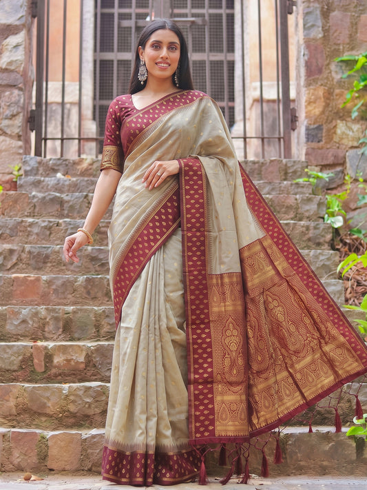 Brown & Red Cotton Banarasi Saree | EZB SI04 SUMAD2006