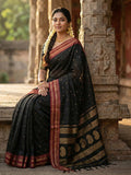 BLACK Soft Silk Saree with Blouse Piece