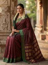 Maroon Soft Silk Brocade Saree | EZB SI04 SUMAH 1002
