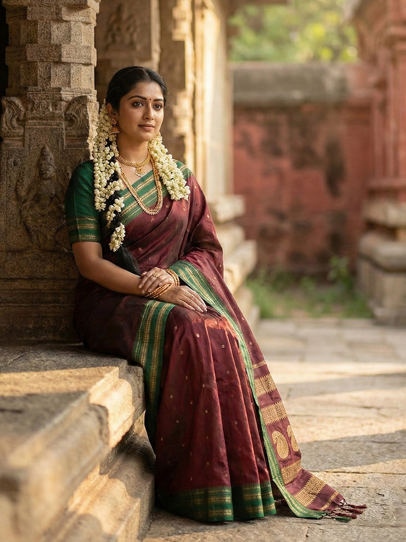 Maroon Soft Silk Saree with Blouse Piece | EZBER