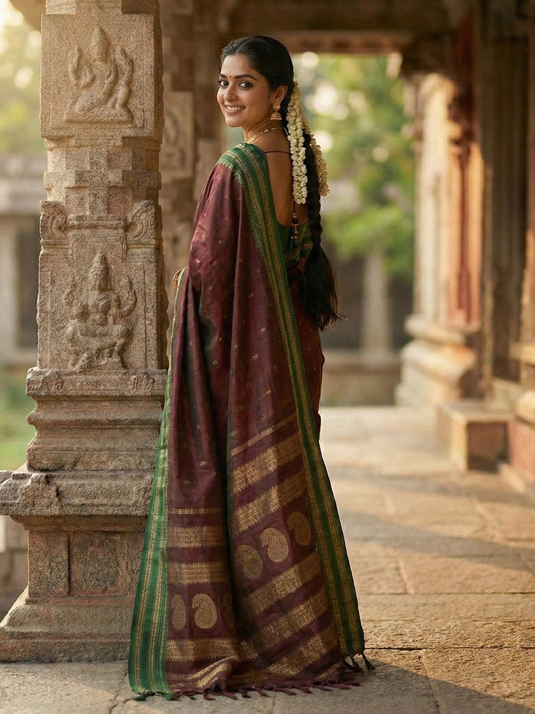 Maroon Soft Silk Saree with Blouse Piece | EZBER