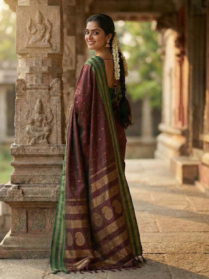 Maroon Soft Silk Saree with Blouse Piece | EZBER