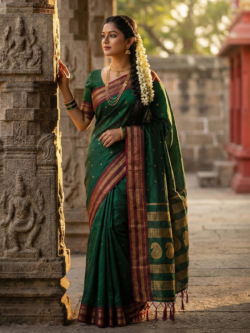 green-soft-silk-saree-with-blouse-piece