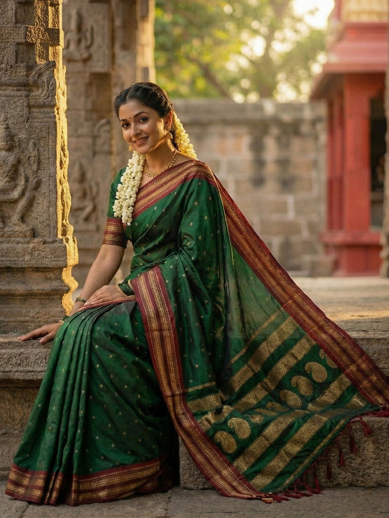 GREEN Soft Silk Saree with Blouse Piece