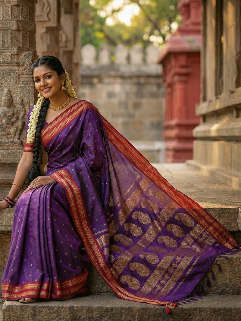 PURPLE Soft Silk Saree with Blouse Piece | EZBER