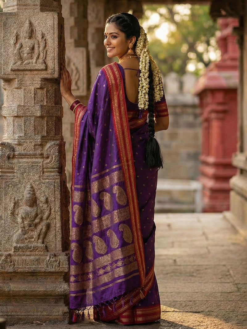 PURPLE Soft Silk Saree with Blouse Piece | EZBER