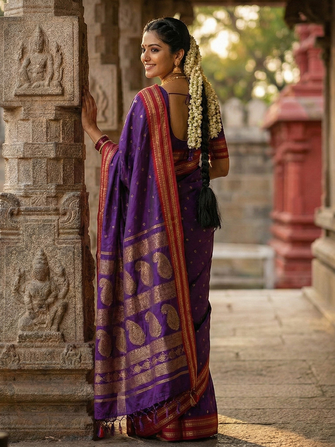 PURPLE Soft Silk Saree with Blouse Piece