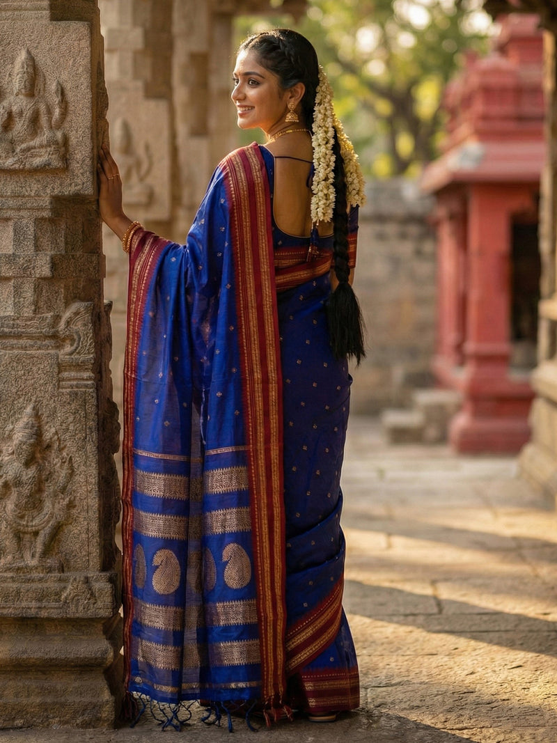 BLUE Soft Silk Saree with Blouse Piece