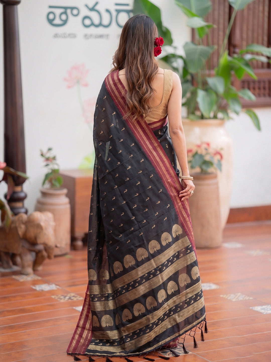 Black & Golden Soft Silk Ikat Saree | EZB SI04 SUMAH2001