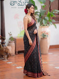 Black & Golden Soft Silk Ikat Saree | EZB SI04 SUMAH2001