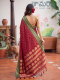 Maroon & Golden Soft Silk Ikat Saree | EZB SI04 SUMAH2002