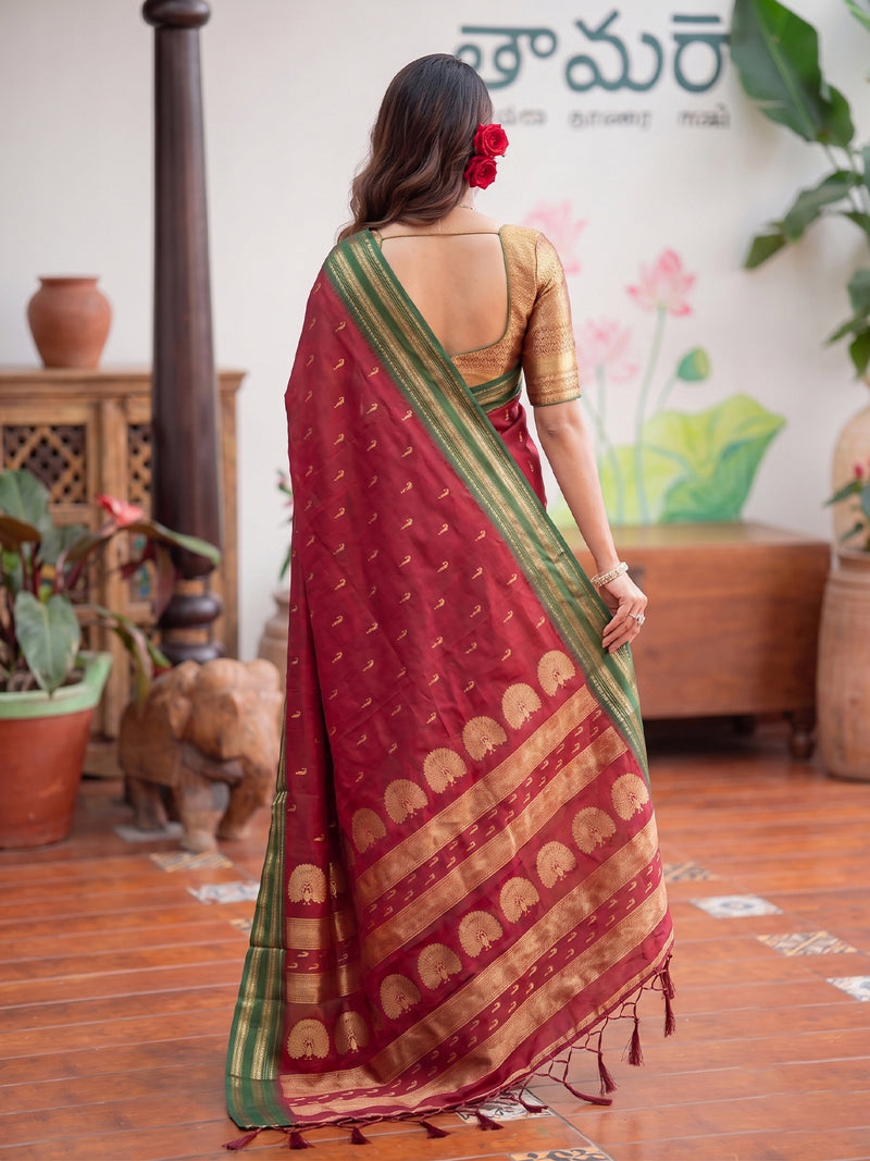 Maroon & Golden Soft Silk Ikat Saree | EZB SI04 SUMAH2002
