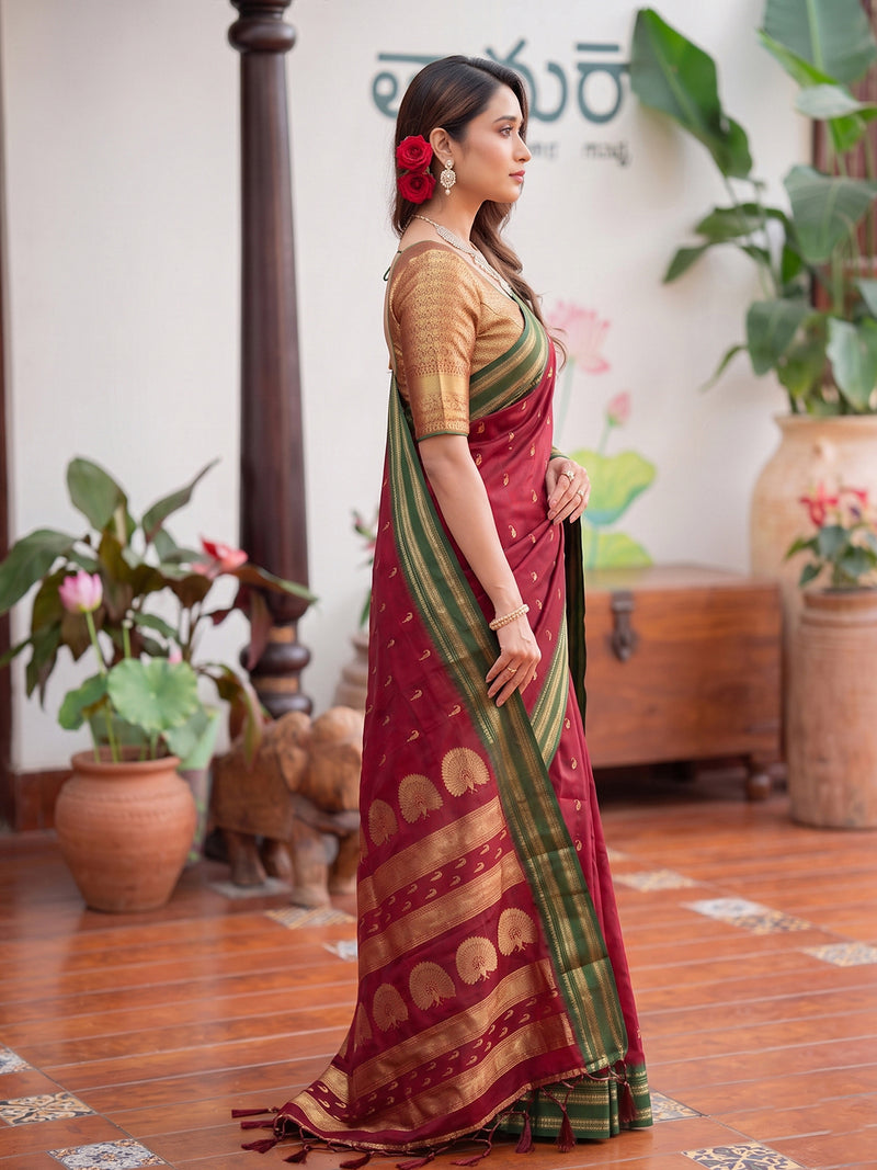 Maroon & Golden Soft Silk Ikat Saree | EZB SI04 SUMAH2002
